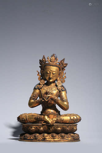 CHINESE GILT BRONZE STATUE OF AVALOKITESVARA