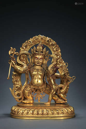 CHINESE GILT BRONZE STATUE OF GUARDIAN