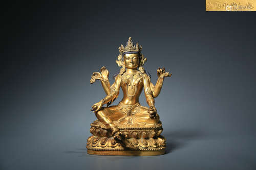 CHINESE GILT BRONZE STATUE OF AVALOKITESVARA