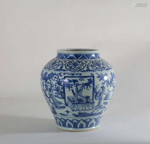 CHINESE BLUE AND WHITE FIGURE JAR