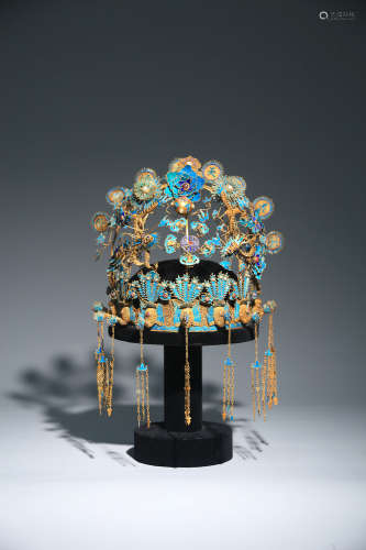 CHINESE SILVER GILDING FEATHER PHOENIX CORONET