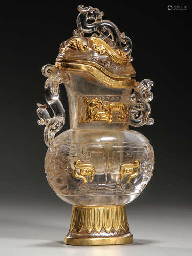 Crystal pot covered with gold dragon pattern and gilt silver