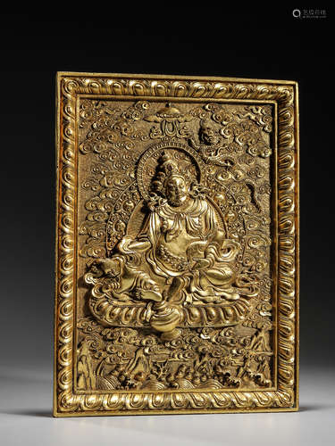 Bronze gilt plate Buddha statue in Qing Dynasty