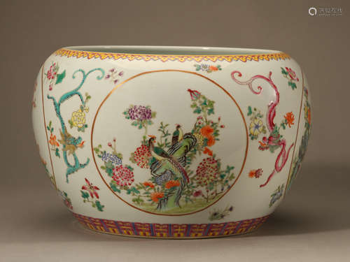 Powder enamel four seasons flowers drum cylinder