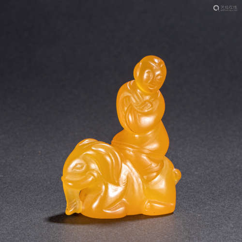 CHINESE YELLOW AGATE BOY, QING DYNASTY