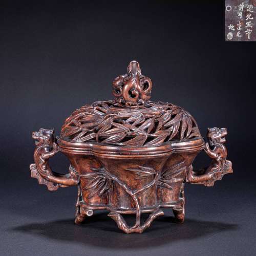 CHINESE ALOES WOOD TWO-EAR FURNACE, QING DYNASTY