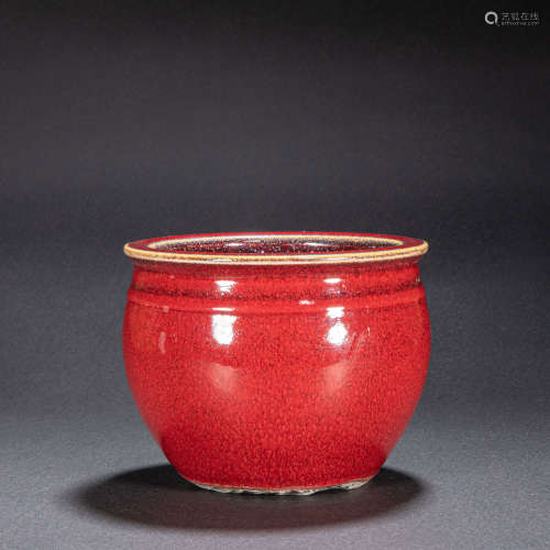CHINESE RED GLAZED POT, QING DYNASTY