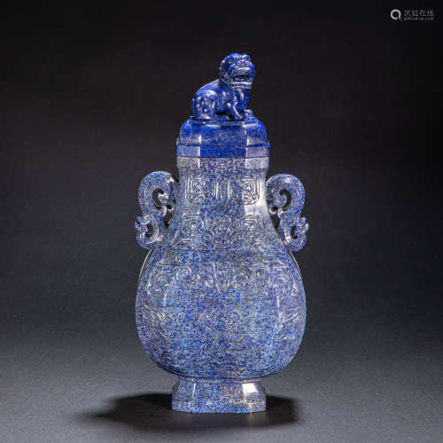 CHINESE LAPIS LAZULI VASE WITH TWO EARS, QING DYNASTY