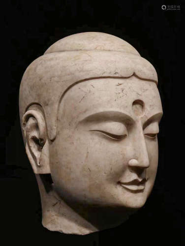 CHINESE WHITE MARBLE BUDDHA HEAD, NORTHERN QI