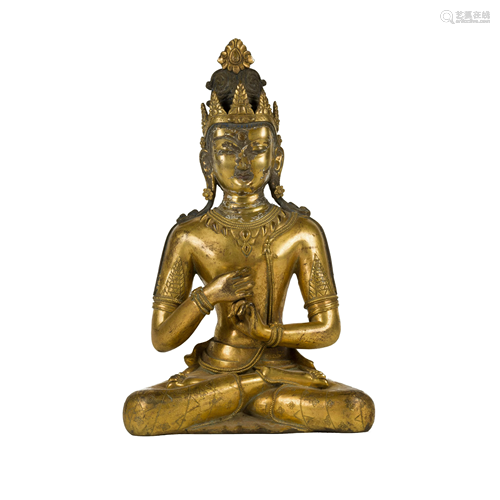 LARGE GILT BRONZE VAIROCHANA BUDDHA