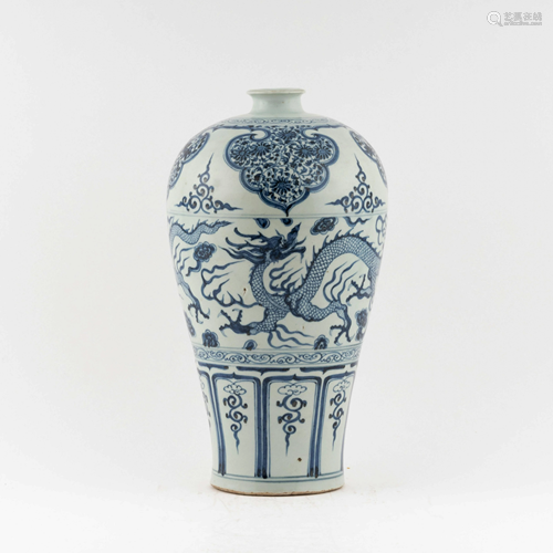 YUAN BLUE & WHITE DRAGON MEIPING JAR