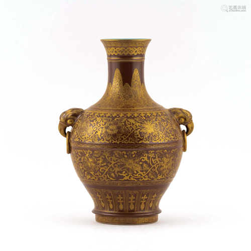 GILT OVER ZIJIN GLAZED AMPHORA ZUN VASE