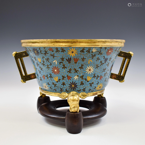 MING TRIPOD CLOISONNE CENSER ON STAND