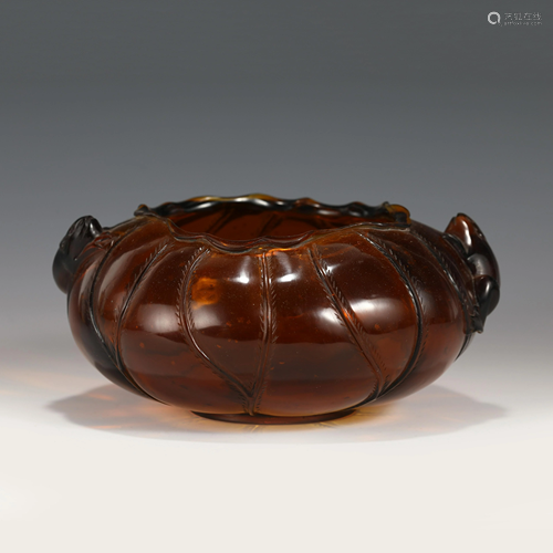 QIANLONG PUMPKIN BROWN PEKING GLASS WASHING POT