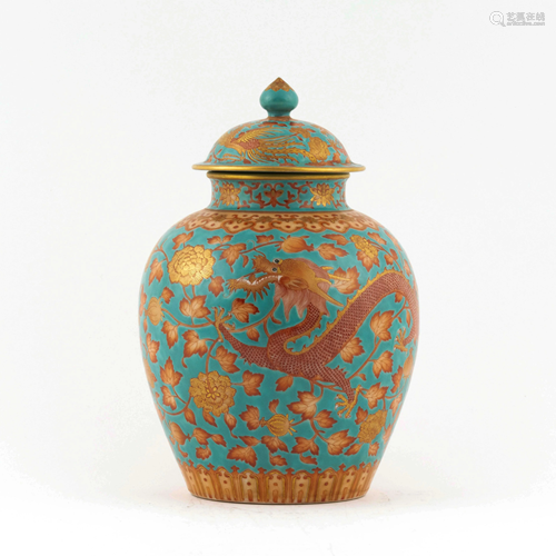 QING PEONY MOTIF GENERAL HELMET JAR