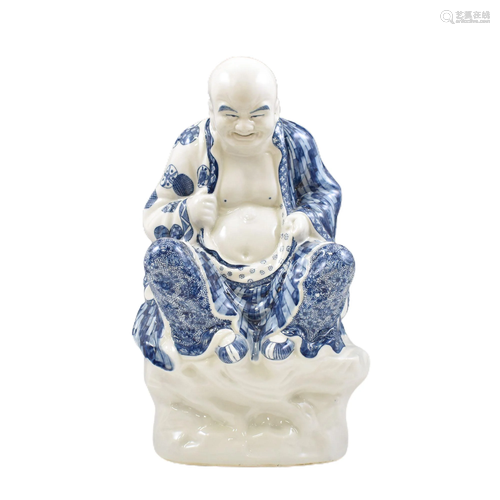 BLUE UNDERGLAZE PORCELAIN SEATED BUDDHA