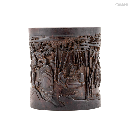 CARVED ZITAN CARVED BRUSH POT