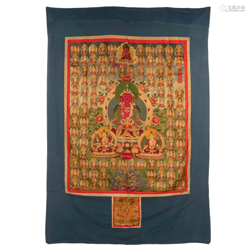 QING SEATED BUDDHA SILK THANGKA