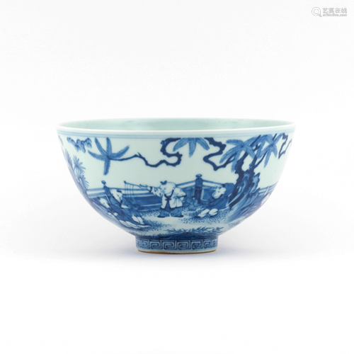 QING JIAQING BLUE AND WHITE GARDEN BOWL