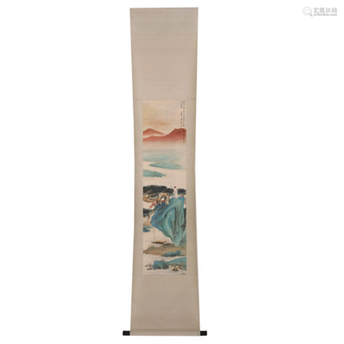 ZHANG DAQIAN WATERSIDE LANDSCAPE SCROLL PAINTING