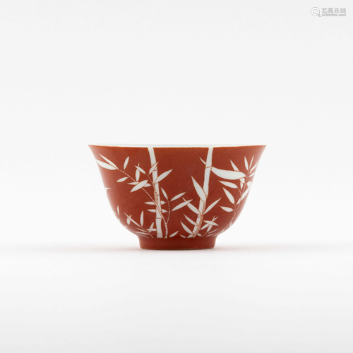 DAOGUANG REVERSED RED BAMBOO PORCELAIN BOWL