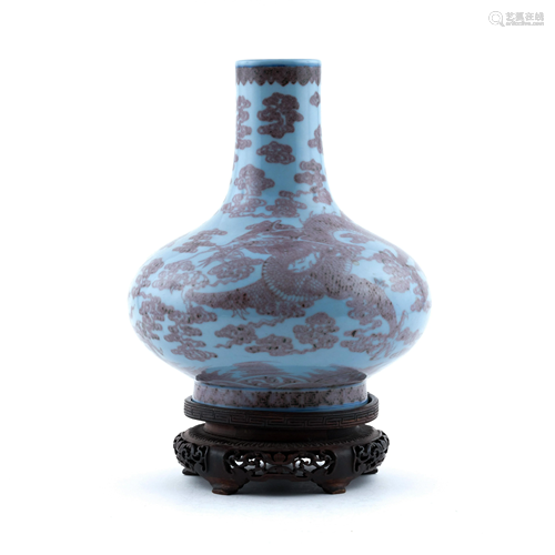 QING RUYI CLOUDS OVER SKY BLUE GROUND REWARD VASE