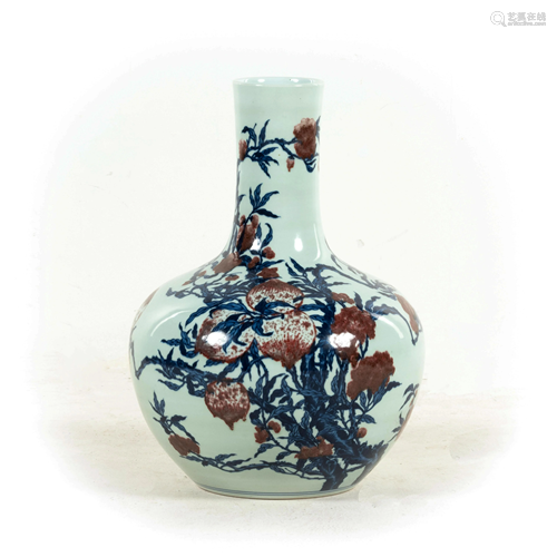 QING BLUE & RED POMEGRANATE REWARD VASE