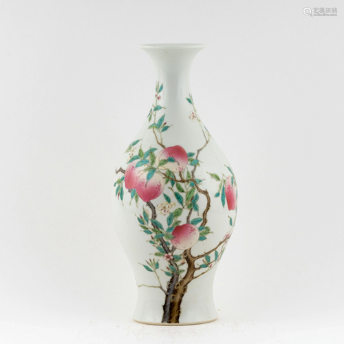 YONGZHENG FAMILLE ROSE PEACH ABUNDANT WILLOW VASE