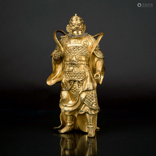 QING GILT BRONZE BUDDHA STANDING VAISHRAVANA