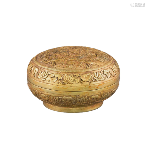 GILT BRONZE DRAGON RELIEF LIDDED BOX