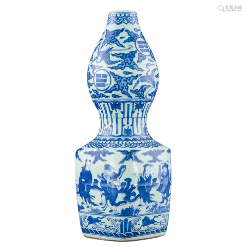 MING JIAJING BLUE & WHITE DOUBLE GOURD VASE