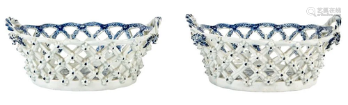 Pair of Lowestoft Blue and White Porcelain Two-Handled