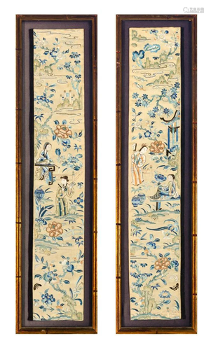 Two Chinese Embroidered Silk Panels