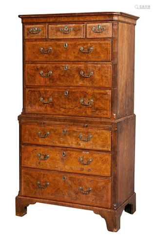 George II Burr and Figured Walnut Chest-on-Chest