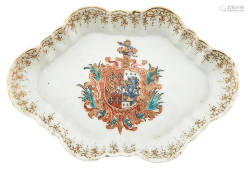 A Chinese Export Porcelain Armorial Spoon Tray