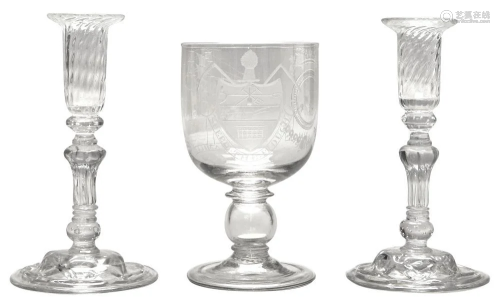 English Engraved Glass Goblet; Together with a Pair of