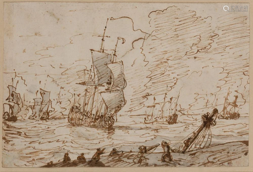 Attributed to Abraham Jansz. Storck Ships in Choppy