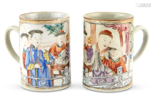 A Pair of Chinese Export Porcelain Mugs