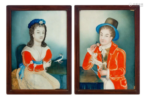 A Pair of China Trade Reverse Glass Paintings
