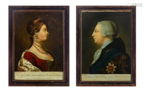 Two George III Reverse-Glass Mezzotint Portraits of