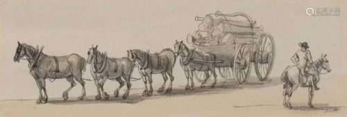 Attributed to Paul Sandby A Team Pulling a Timber Wagon