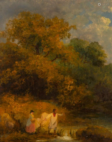 Attributed to George Morland Landscape with an Angler