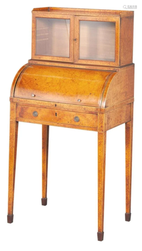 George III Inlaid Amboyna Cylinder Writing Desk Last