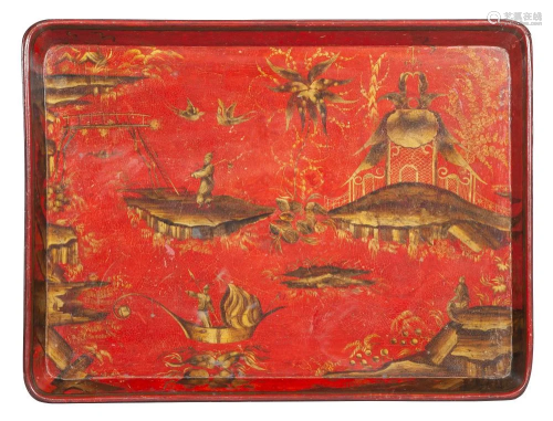 George III Red-Japanned and Parcel-Gilt Papier-Mâ