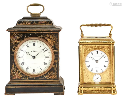 French Gilt-Brass Carriage Clock; Together with a