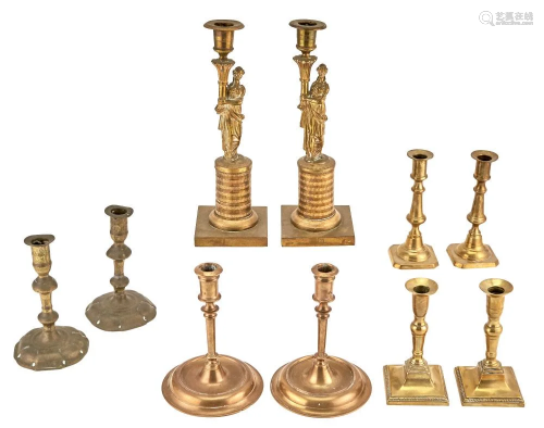 Group of Brass and Bronze Candlesticks