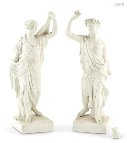 Pair of Derby Biscuit Porcelain Figures of Ariadne and