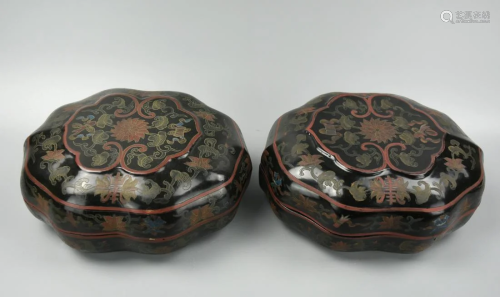 Pair of Lacquerware Boxes & Cover,20th C.