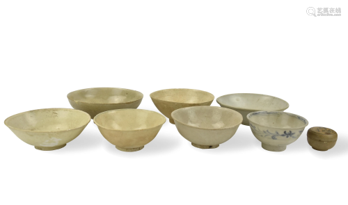 Group of 8 Chinese Shipwreck Bowl & Box, Yuan-Ming