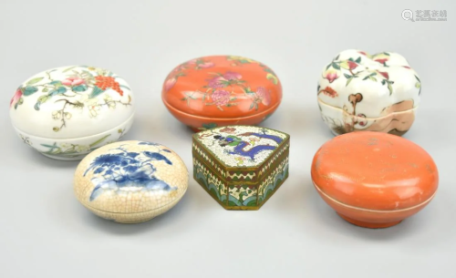 Group of 6 Chinese Porcelain Box & Cloisonne Box